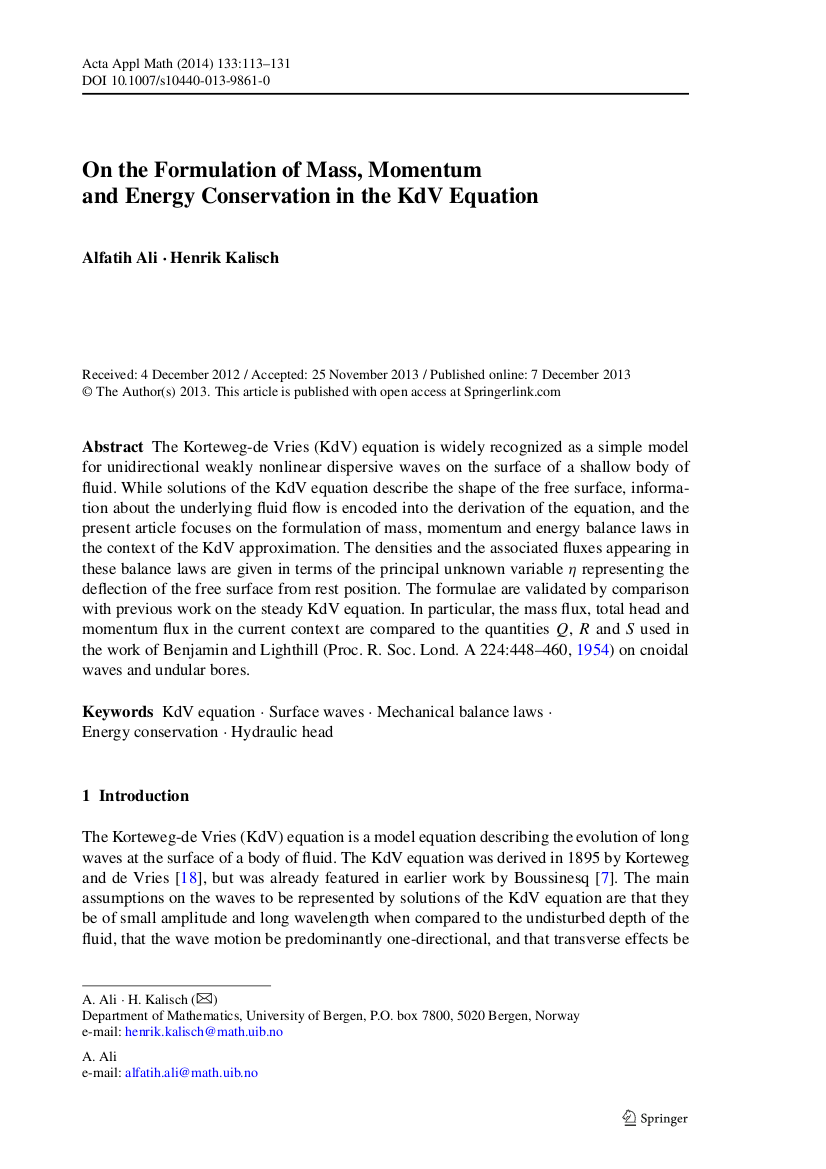 On the Formulation of Mass, Momentum and Energy Conservation in the KdV