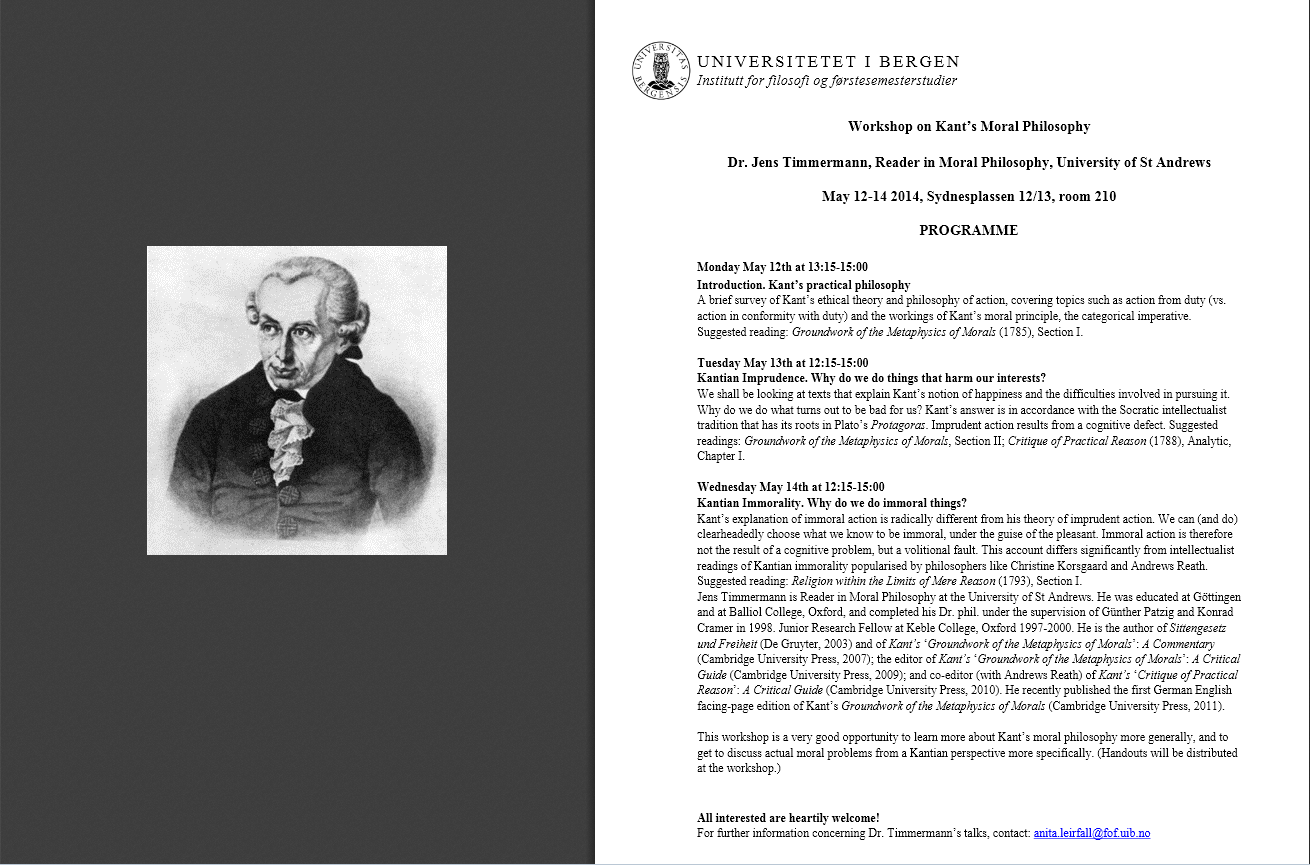 Workshop On Kant S Moral Philosophy Department Of Philosophy Uib