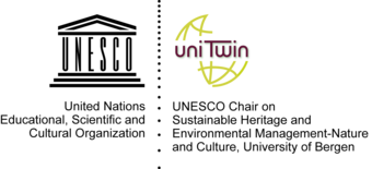 The UNESCO and uniTwin logo made up of the acronyms letters with the outline of a porch and lines of latitude and longitude