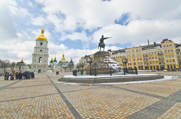 St. Sofia monastery in Kyiv with Khmelnytskyi statue