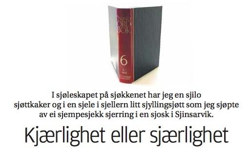 The picture shows the back of a dictionary, and a text illustrating an ongoing change in Norwegian, whereby a palatal fricative change into apical