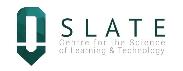 A white and green logo that says SLATE: Centre for the Science of Learning &amp; Technology.