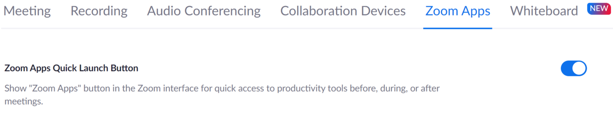 Skjermbilde av "Zoom apps"-innstillingene i Zoom.