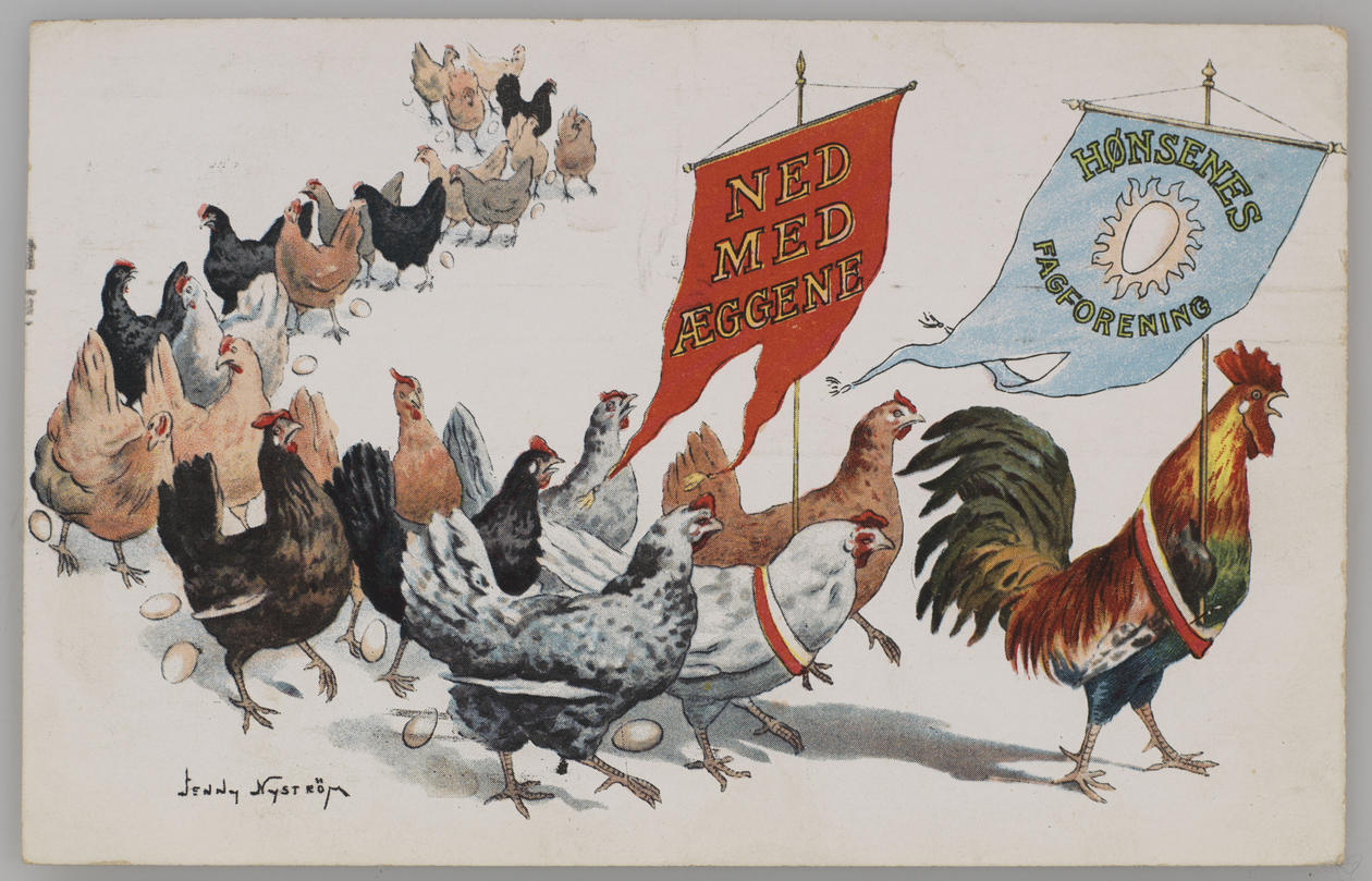 Postkort tegnet av Jenny Nystrøm.