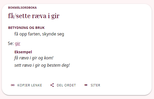Eksempel fra ordbøkene.no