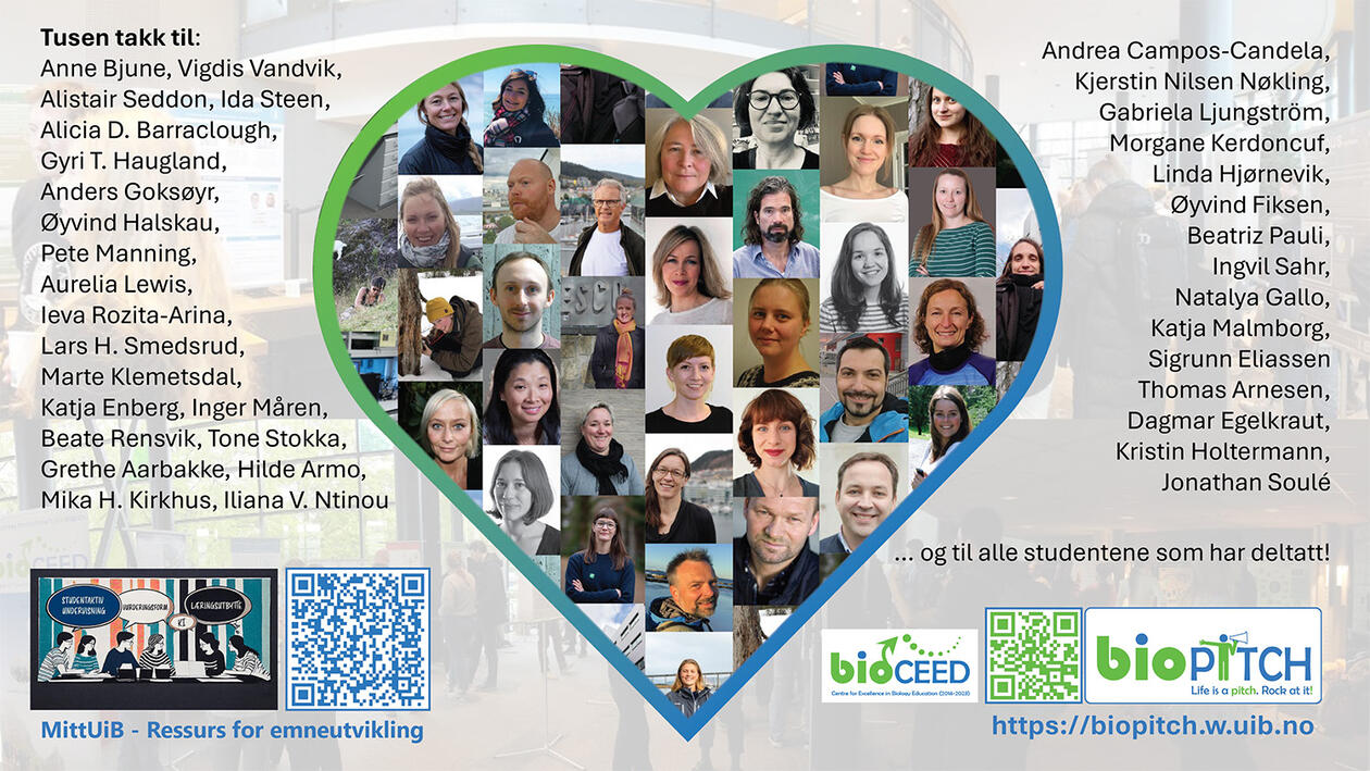 Plakat med takk til alle involverte ansatte og studenter som har bidratt til Studentpostersymposiet.