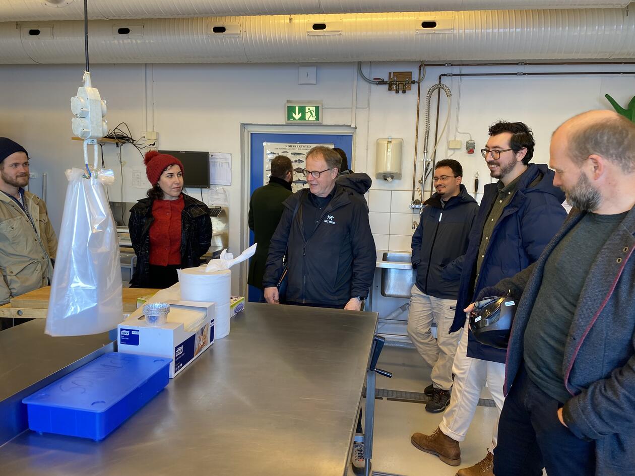 Amund Måge gives the SEAS fellows a tour of the IMR labs