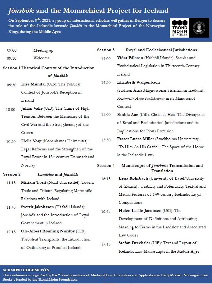 Jónsbók Conference Schedule