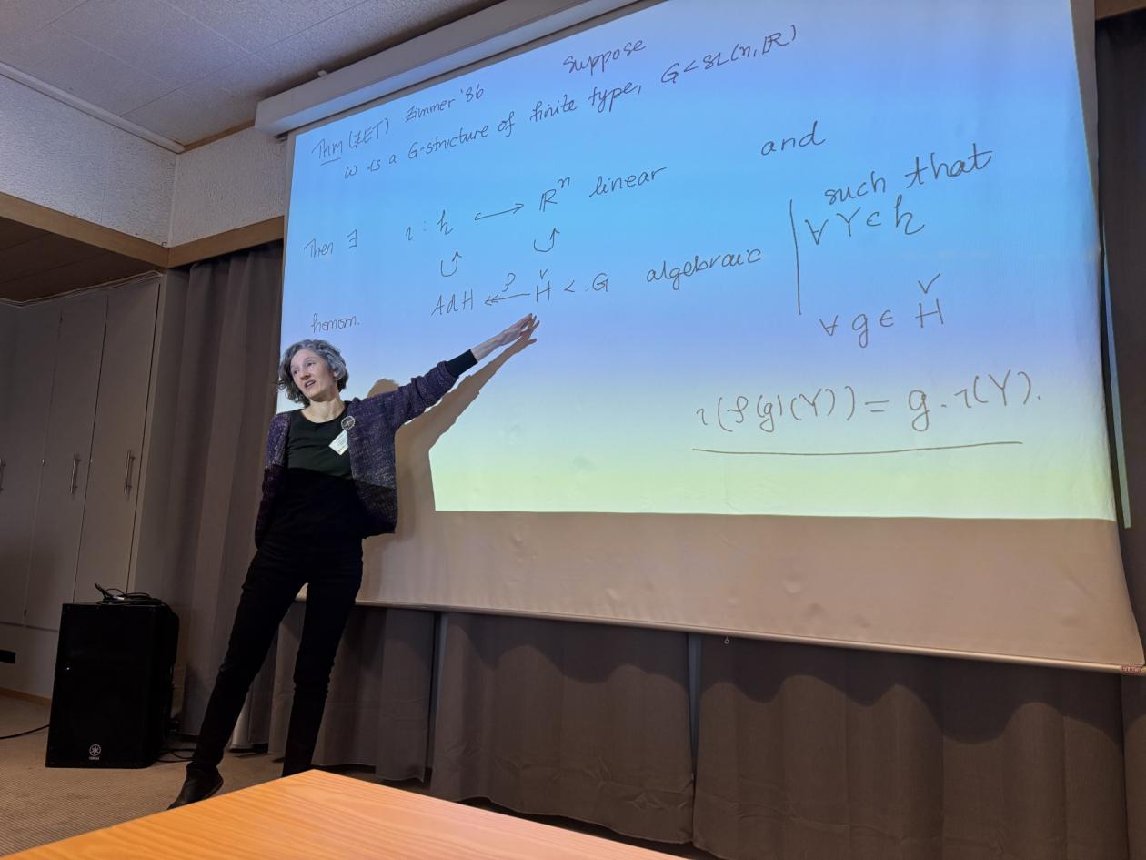 Professor Karin Melnik snakker på den TMF/TFS-støttede vinterskolen Geometric analysis, mars 2025 på Geilo. 