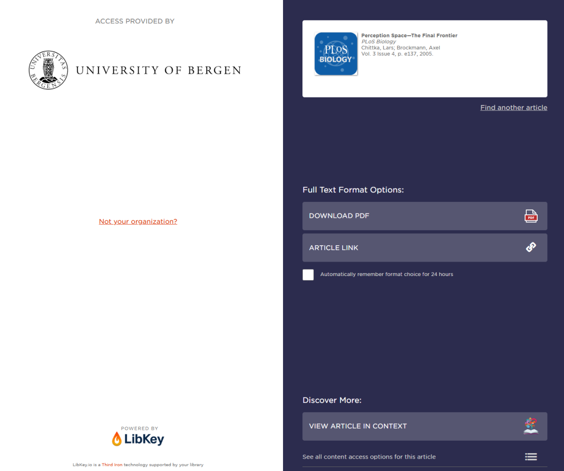 Screenshot from LibKey landing page containing links to article’s pdf and full text