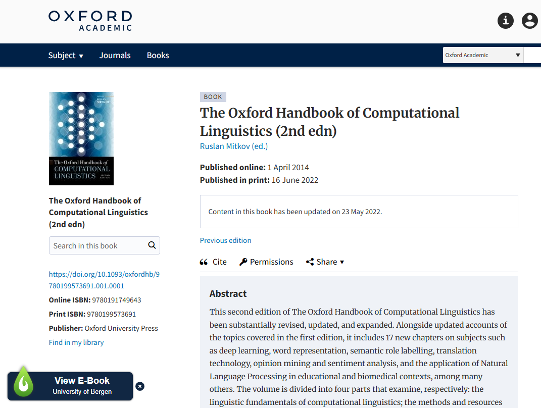 Screenshoot from Oxford University Press showing LibKey-button