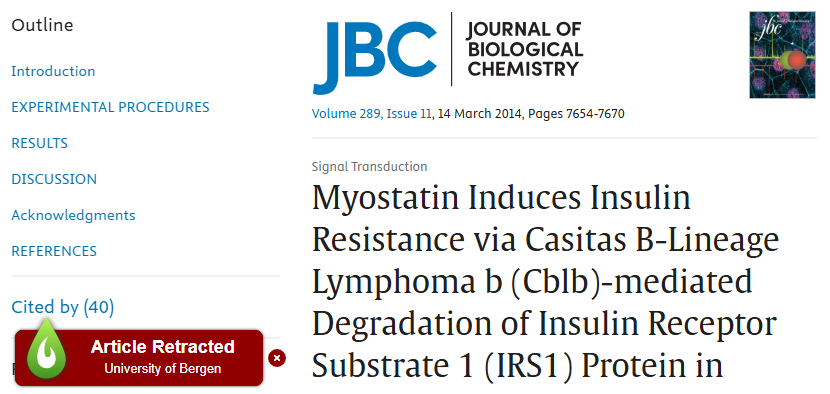 Screenshoot from retracted article in ScienceDirect showing red LibKey-button