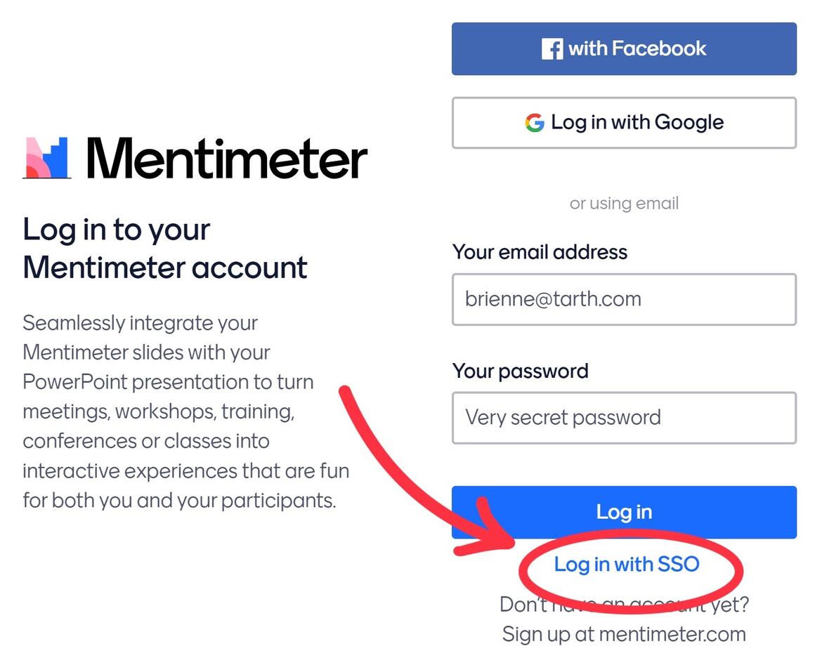 Login screen for Mentimeter’s PowerPoint plugin
