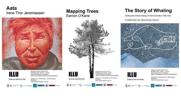 Postere for utstillinger ved ILLU Science and Art Hub for oktober 2023