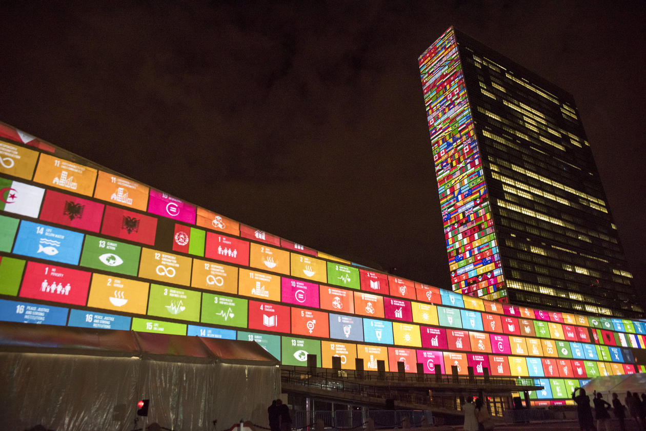 SDG graphic on the UN HQ