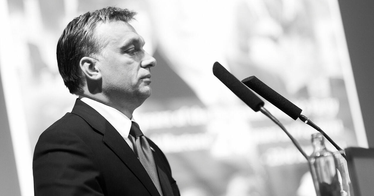 Black and white picture of Prime Minister Viktor Orbán