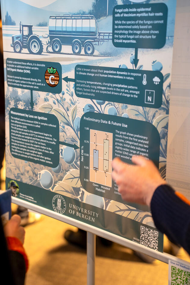 Studentene fikk presentere sine prosjekter for hverandre og besøkende ved studentpostersymposiet 2024.