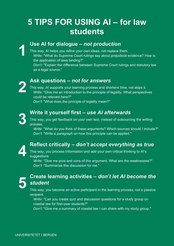 Poster with tips for using AI