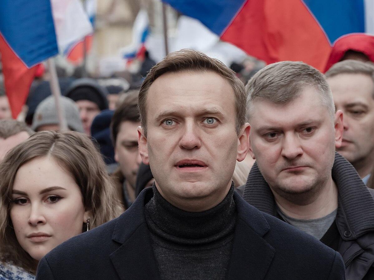 Oppositionist Alexei Navalny on a march in memory of politician Boris Nemtsov, who was killed in Russia