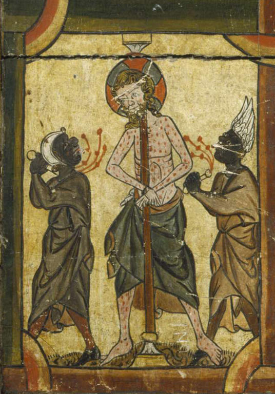 Detalj av alterfrontale fra Røldal kirke, ca. 1300. Bergens Museum.