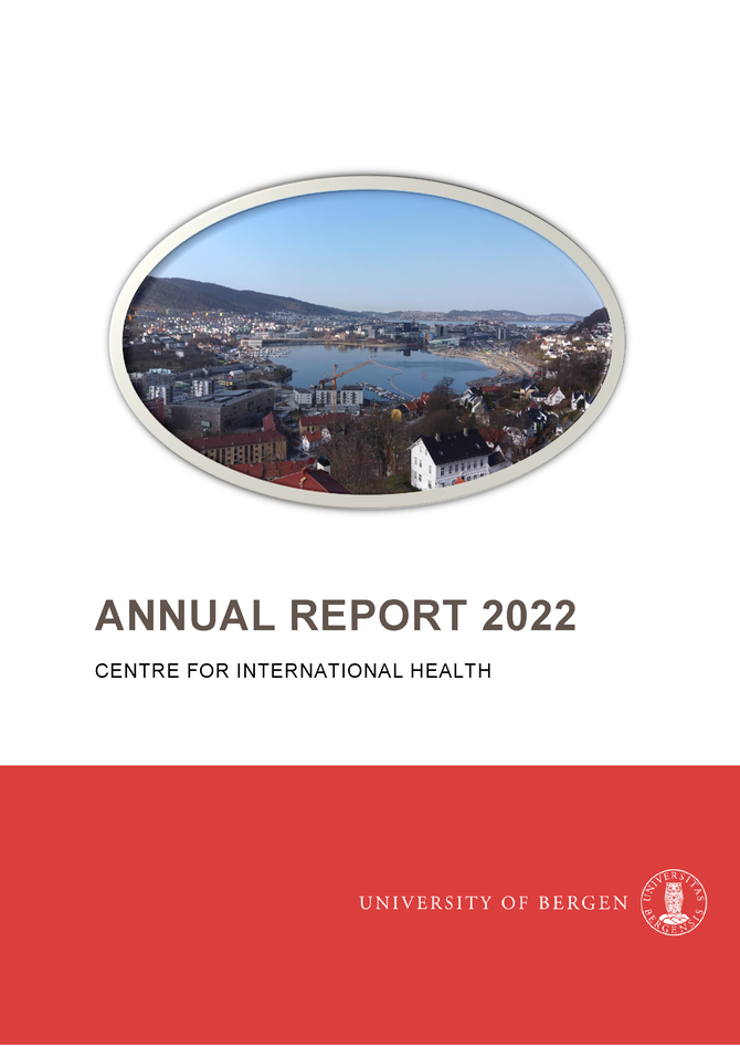 Front page, white background, picture of view in a circle, read field at the lower end of page. Written Annual Report 2022