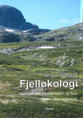 Photo of a Norwegian mountain with snow patches on the front cover of Arvid Odland's book on Fjelløkologi