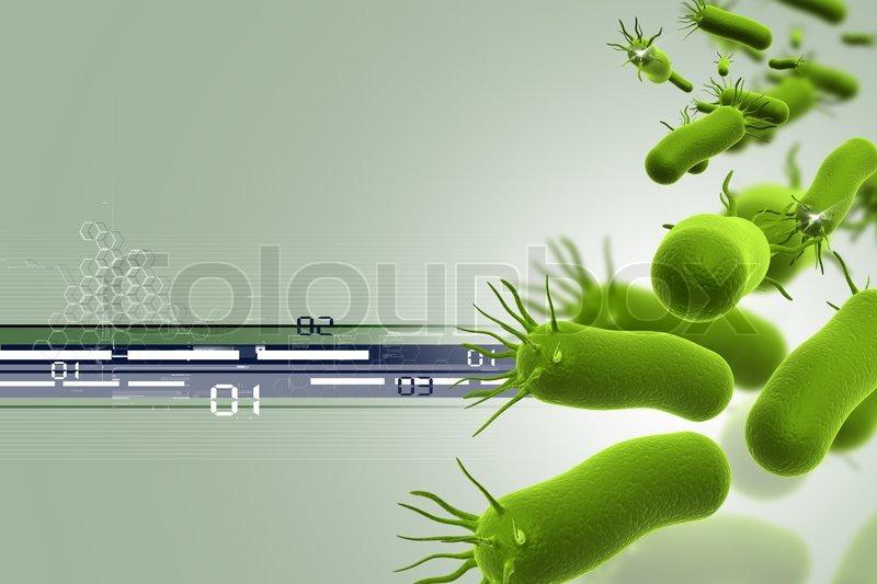 Illustration showing a group of bacteria and digital symbols