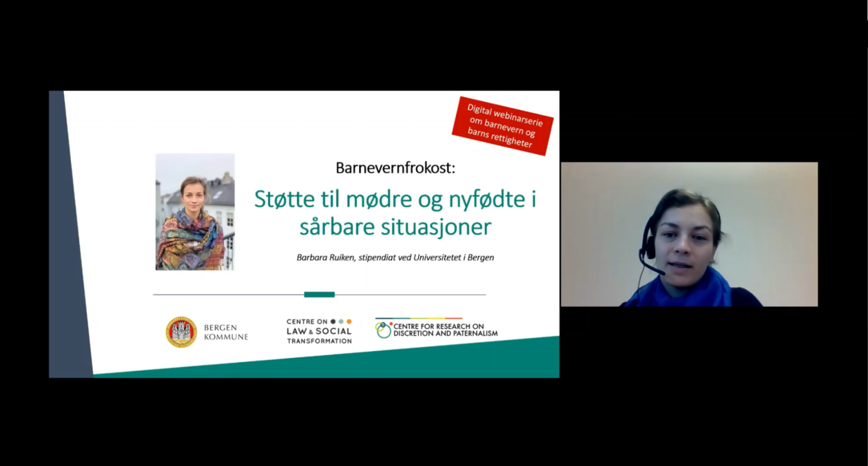 Stipendiat BArbara Ruiken holder foredrag på støtte til mødre og nyfødte i sårbare situasjoner