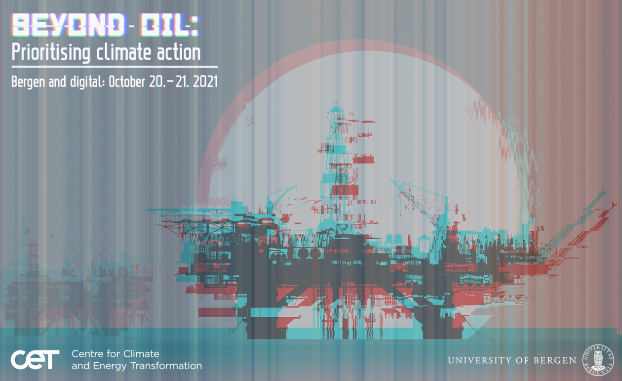 Oil rig with glitch effect and stripes in the background