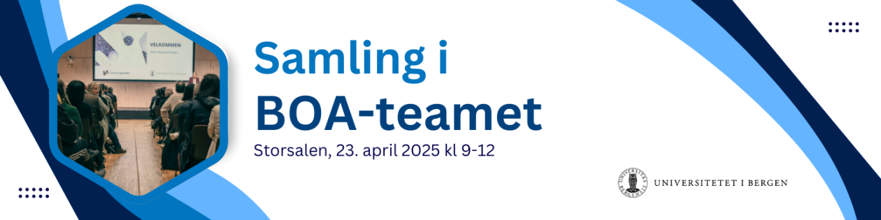 Plakat med tekst Samling i BOA-teamet 23. april 2025 kl 9-12