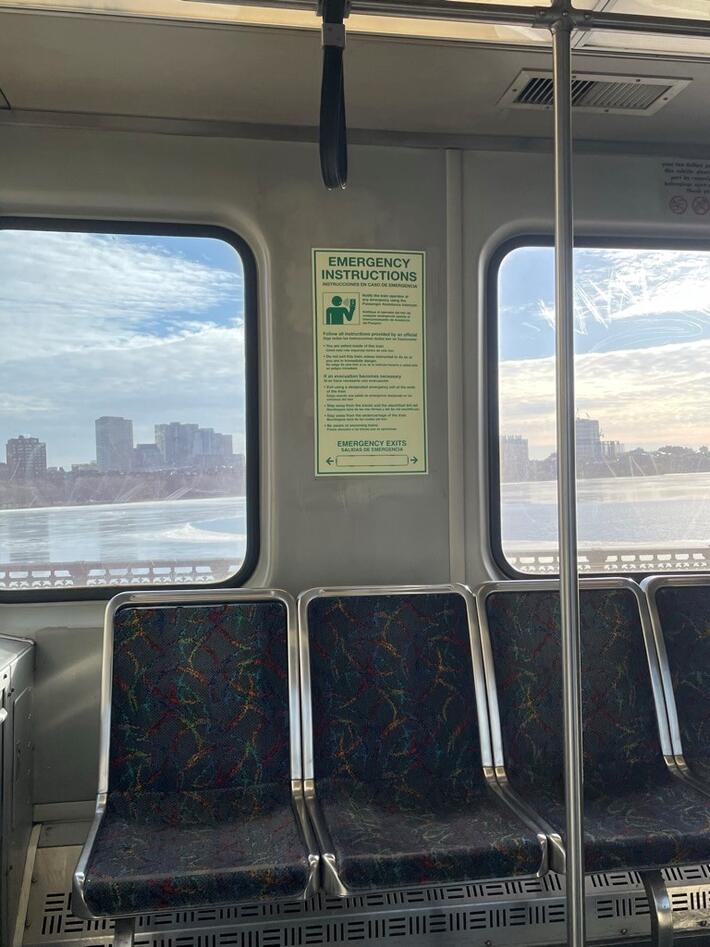 From inside the subway with view of Boston in the background.