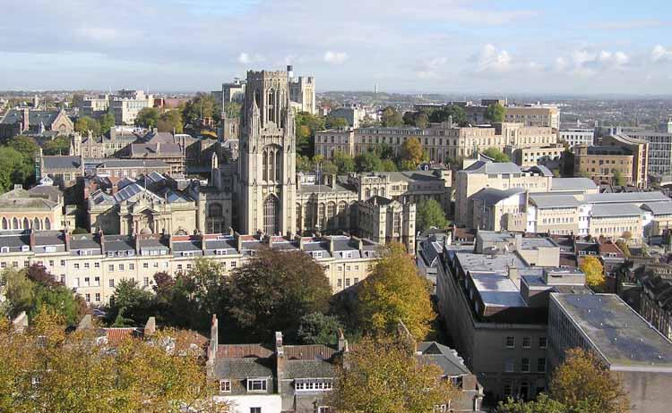 Aerial view fof University of Bristol buildings