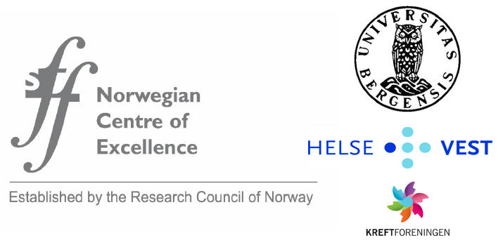 Logos of CCBIO funding: Research Council, University of Bergen, Helse Vest and the Cancer Society.