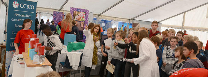 Crowded CCBIO stand at the Research Fair in Bergen 2014.