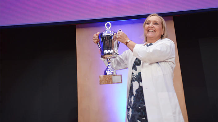 Bildet viser Cecilie som vant Forsker Grand Prix delfinale i Bergen 2015