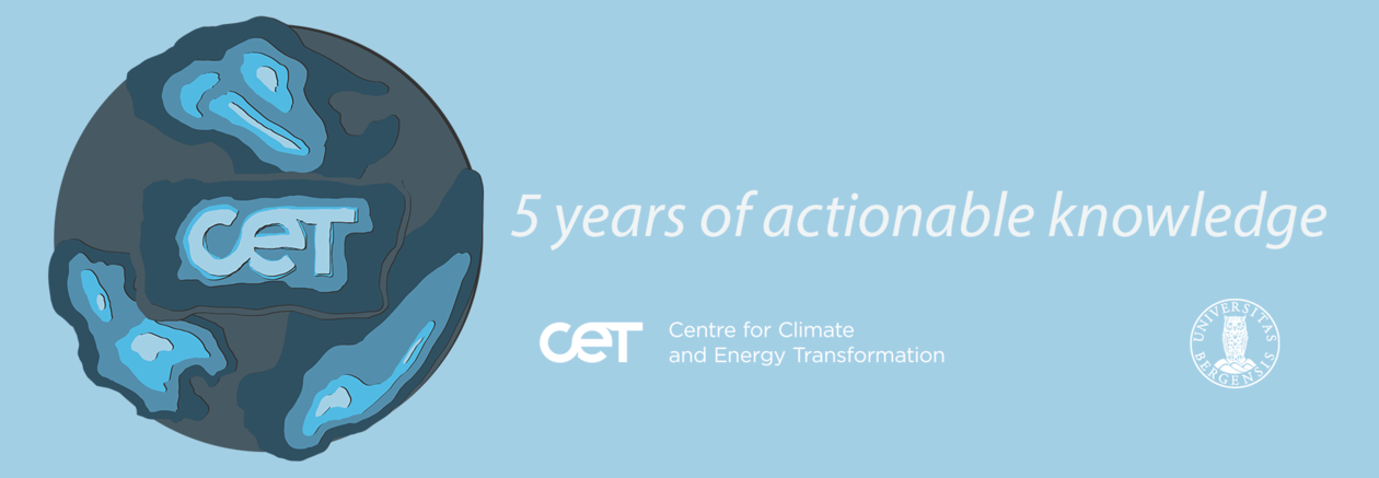 illustration of a globe with CET in the middle light blue background. Text with 5 years of actionable knowledge