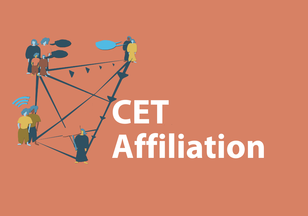 Orange red background with title CET Affiliations