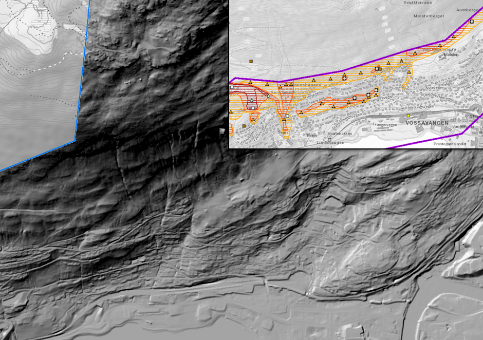 Kart fra Voss, hentet fra høydedata, masteroppgave i geologi