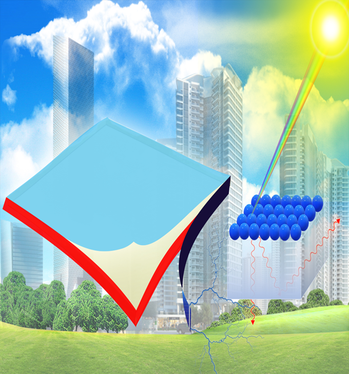 Illustration image of scyscrapers in sunny weather surrounded by green fields and energy related symbols