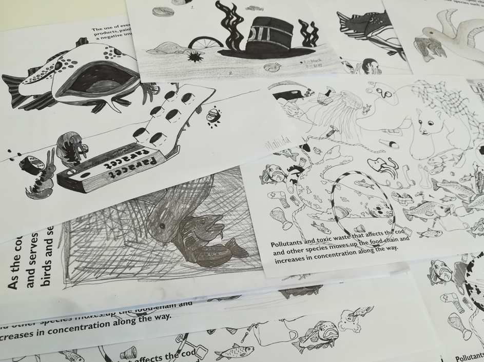 Many illustrations of cod and pollutants