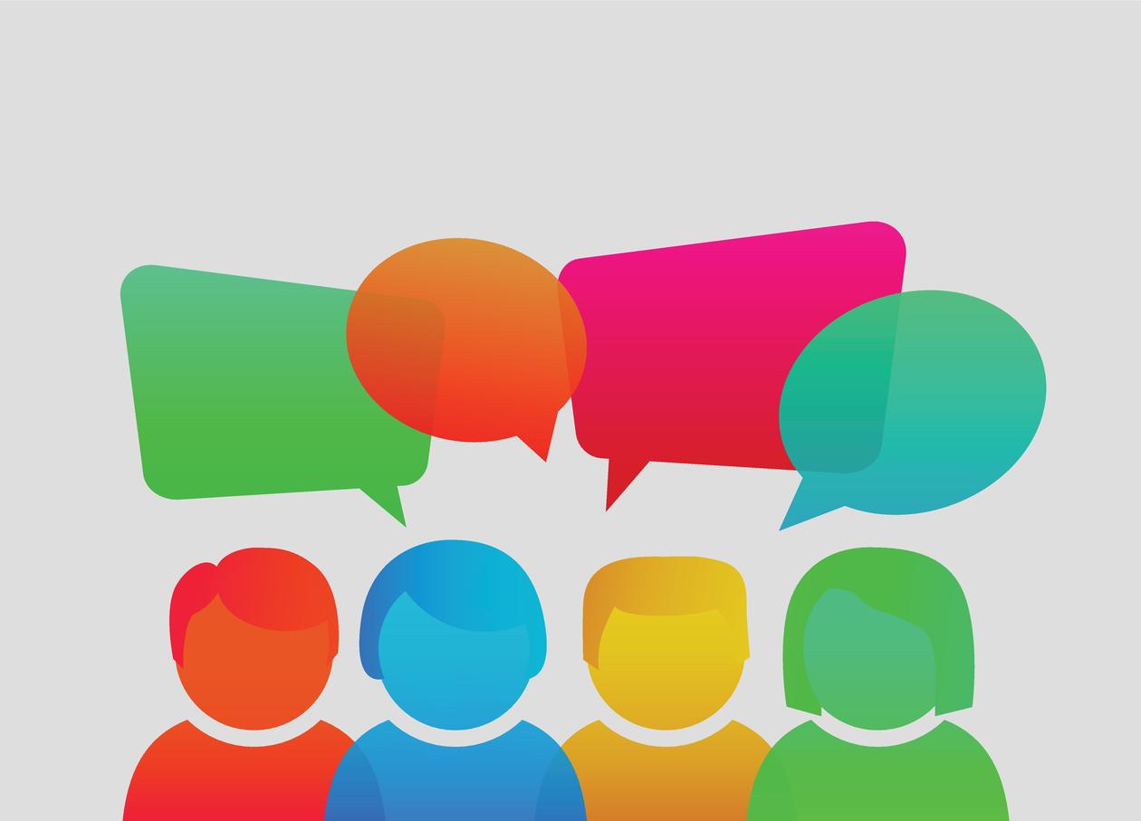 Illustrasjon av mennesker som møtes og snakkes