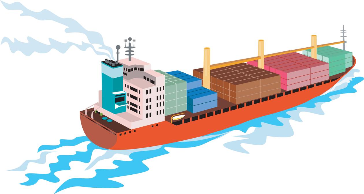 Cargo vessel, graphic illustration, used as part of article on new innovative research centre Maritime SHIFT.