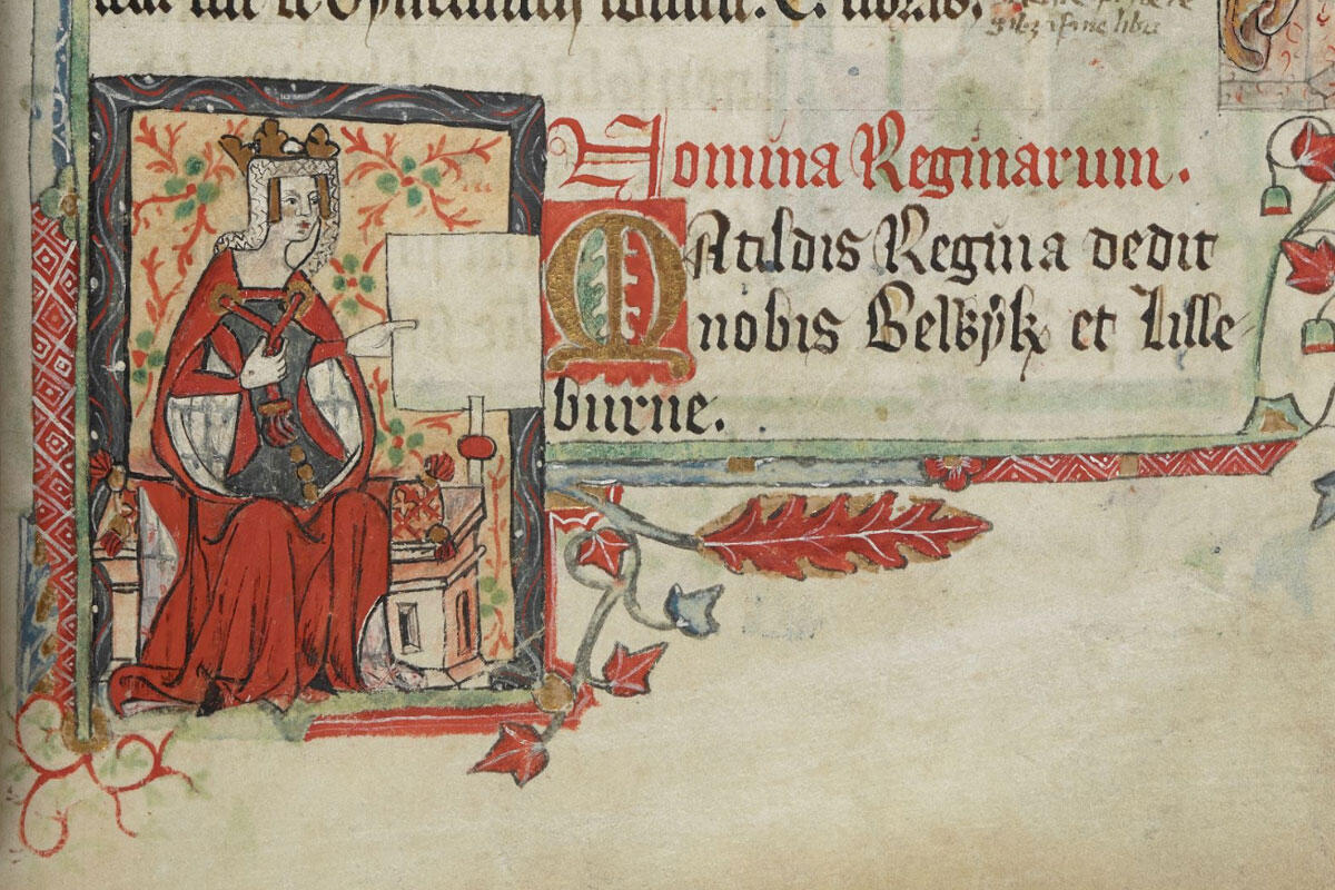 Kaiserinne Matilde av England (1101-1167) i et engelsk manuskript fra sent 1300-tallet 