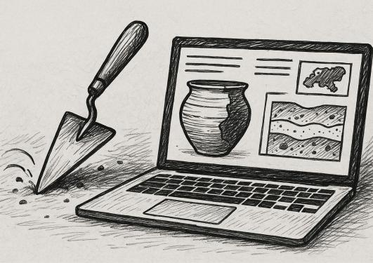 Composite Image: Hybrid Archaeological Practice Photo: OpenAI / ChatGPT, 2025 (AI-generated illustration by user request)