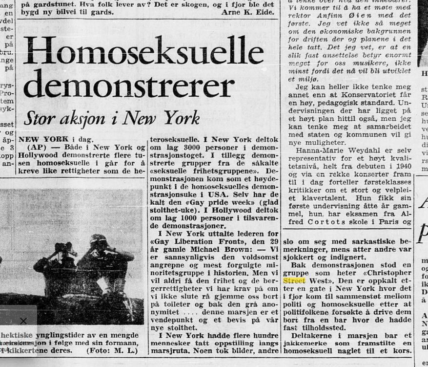 Dagbladet omtaler opptøyene i Stonewall i New York i 1970