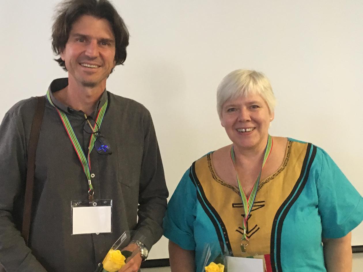Scott Drimie from Stellenbosch University and Marguerite Daniel from the University of Bergen after presenting their research project at University of Western Cape on Thursday 1 November 2018.