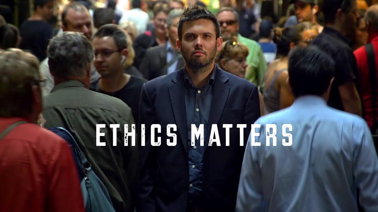 Bilde av Daniel Halliday med teksten "ETHICS MATTERS"