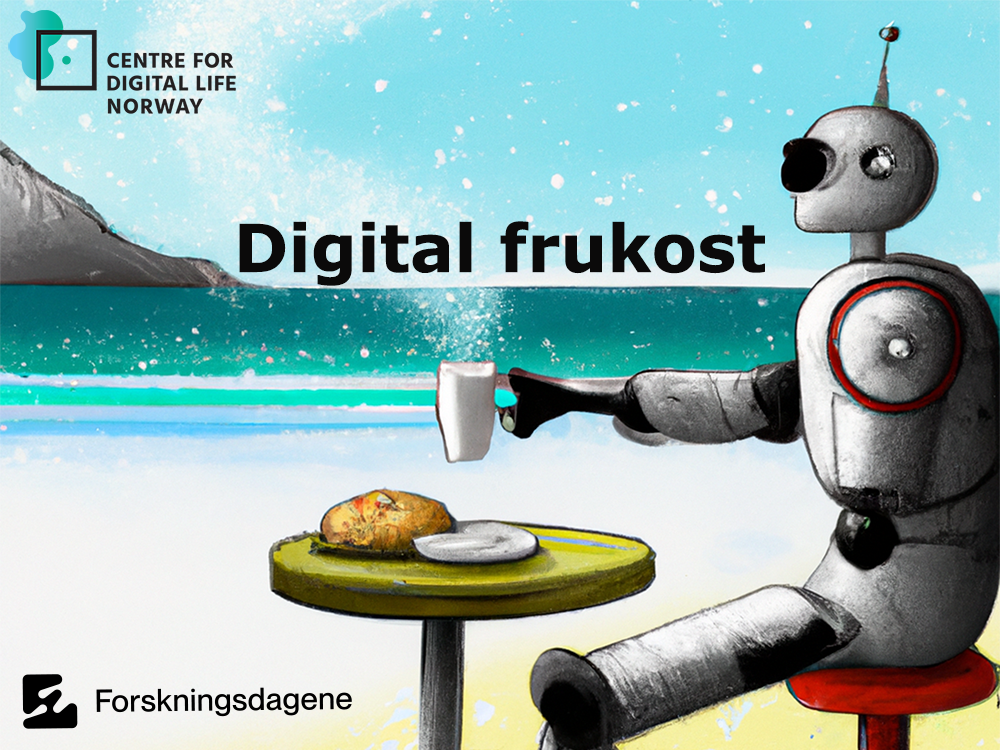 DALL-E 2 rendered art: A robot drinking coffee and having breakfast by the beach