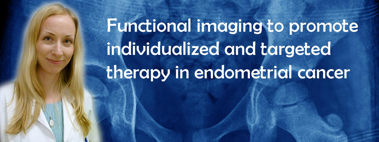 Portrait of Jenny Husby with a background of an x-ray image and the title of her dissertation.