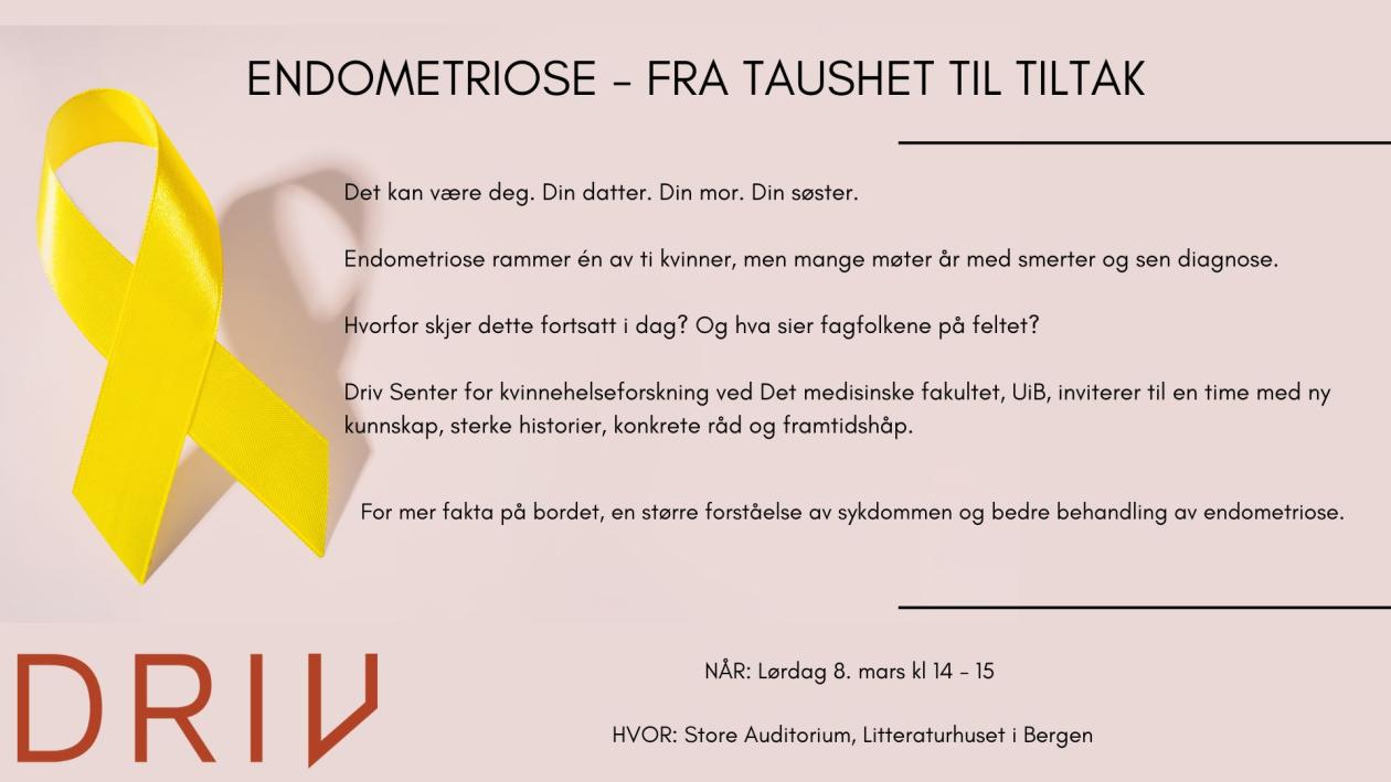 Endometriose - fra taushet til tiltak, 8. mars 2025, Litteraturhuset Bergen